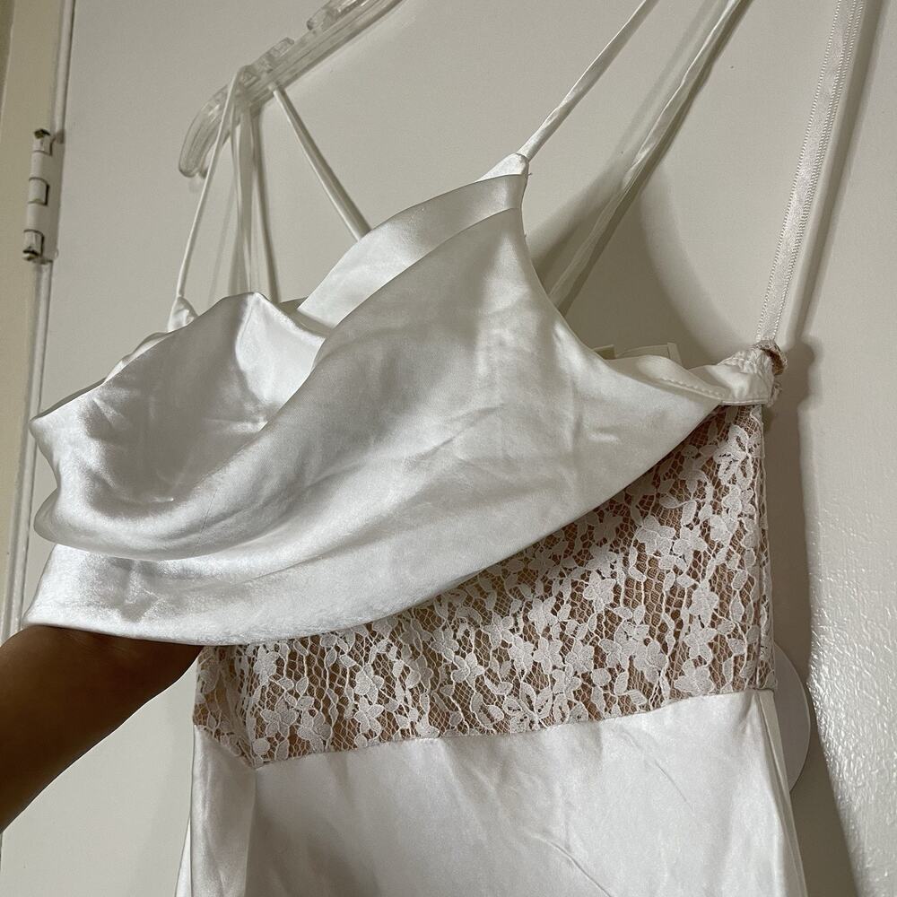 NEW! Selfie Leslie Golden Era Satin Lace Cowl Neck Midi White Dress XL st3125b01 - Picture 6 of 14